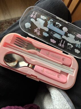 Pink Kids Cutlery Set with Carrying Case - Cinnamoroll Design